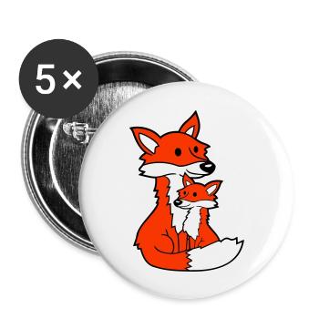 2 Foxes Mother Red Fox Little Child Father Mom - Buttons large 2.2''/56 mm (5-pack) - white - Front