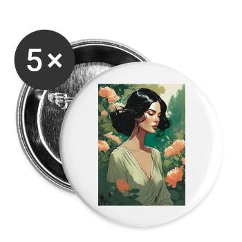 black-haired beautiful woman in flower field gift - Buttons large 2.2''/56 mm (5-pack) - white - Front