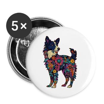 Border Collie - Buttons groß 56 mm (5er Pack) - Weiß - Vorne