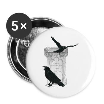 Kolkraben mit Grabstein, Halloween Outfit - Buttons groß 56 mm (5er Pack) - Weiß - Vorne