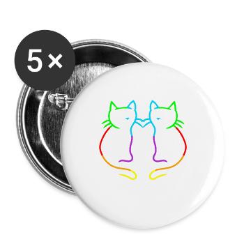 Regenbogen Katzen LGBT Gay Pride - Buttons groß 56 mm (5er Pack) - Weiß - Vorne