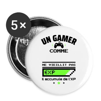 un gamer ne vieillit pas XP personnalisable - Lot de 5 grands badges (56 mm) - blanc - Devant
