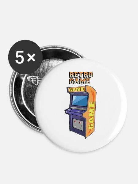 Retro-Spiel - Buttons groß 56 mm (5er Pack) - Weiß