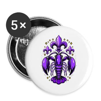 Mardi Gras crawfish with fleur-de-lis design - Buttons large 2.2''/56 mm (5-pack) - white - Front
