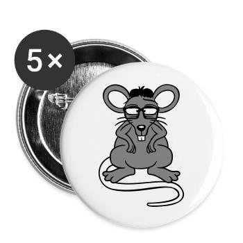 Mouse Nerd Geek Hornglasses Smart Intelligent Freak - Buttons large 2.2''/56 mm (5-pack) - white - Front