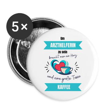 Arzthelferin mit Herz - Buttons groß 56 mm (5er Pack) - Weiß - Vorne