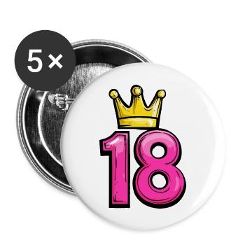 18 Zahl Krone - Buttons groß 56 mm (5er Pack) - Weiß - Vorne