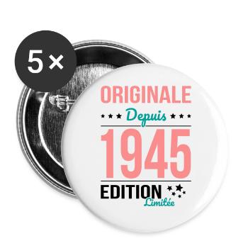 80-jähriges Jubiläum - Original seit 1945 - Buttons groß 56 mm (5er Pack) - Weiß - Vorne