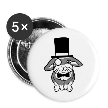 Mr. Bunny Gentleman Chapeau haut de forme Monocle Lunettes - Lot de 5 grands badges (56 mm) - blanc - Devant