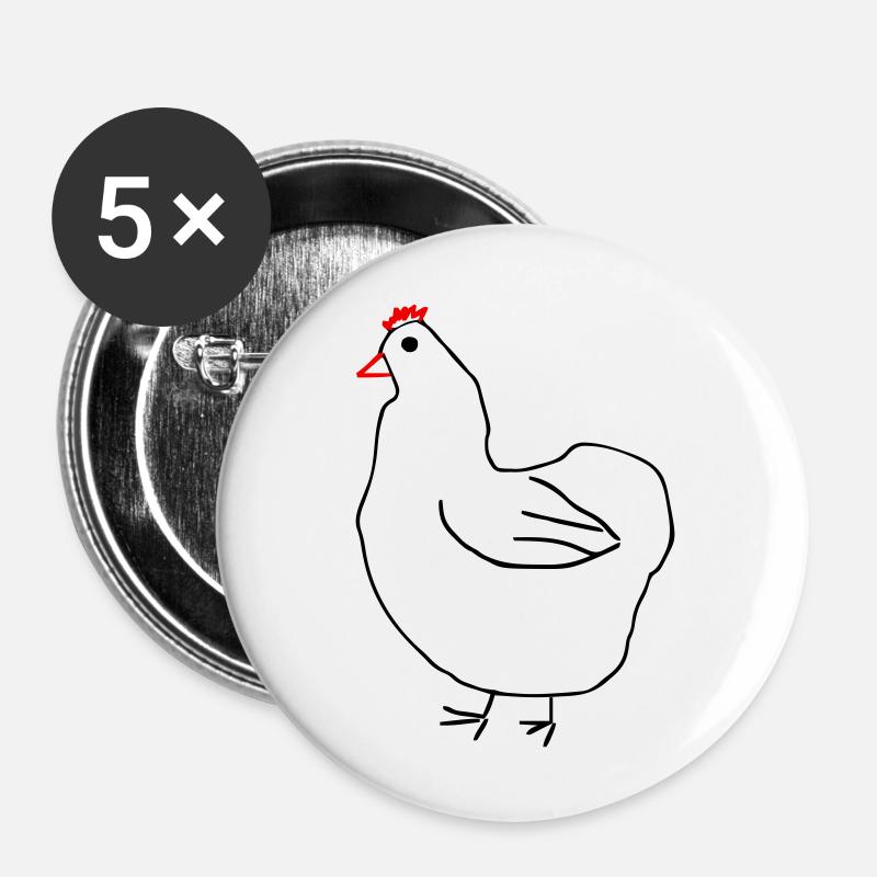 Dickes Huhn - Buttons groß 56 mm (5er Pack) - Weiß