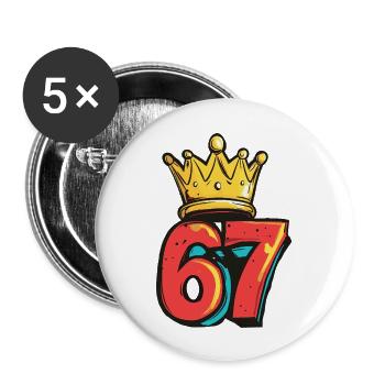 67 Zahl Krone - Buttons groß 56 mm (5er Pack) - Weiß - Vorne