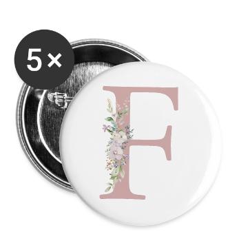 F Monogramm, Floral, personalisierbar - Buttons groß 56 mm (5er Pack) - Weiß - Vorne