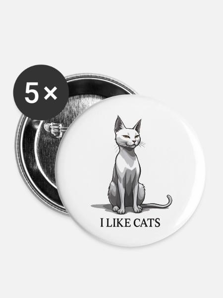 Mag Katzen - Buttons groß 56 mm (5er Pack) - Weiß