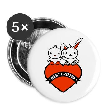 2 Best Friend Hase Vogel Herz Zwei Hände halten - Buttons groß 56 mm (5er Pack) - Weiß - Vorne