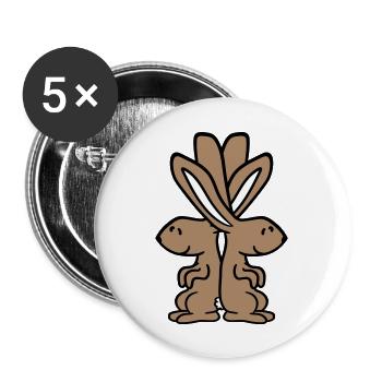 2 Bunnies Friends Team Pair Two Shoulder Leaning - Buttons large 2.2''/56 mm (5-pack) - white - Front