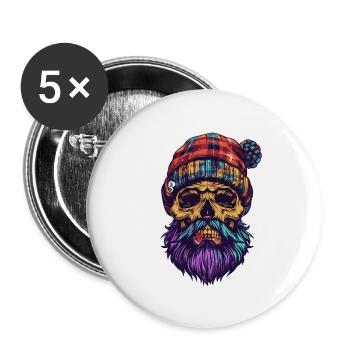Skull Lumberjack - Buttons large 2.2''/56 mm (5-pack) - white - Front