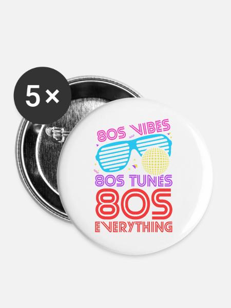 80s Vibes Tunes Everything - Buttons groß 56 mm (5er Pack) - Weiß