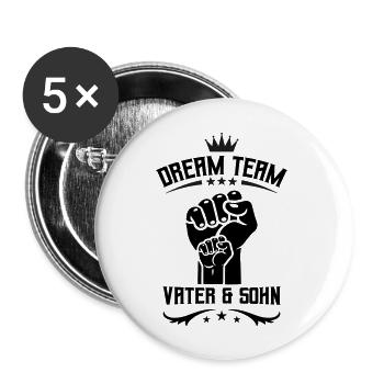 vater und sohn faust team - Buttons groß 56 mm (5er Pack) - Weiß - Vorne