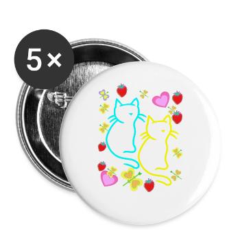 Retro Katzen Katze Herzen Erdbeeren Sommer Kinder - Buttons groß 56 mm (5er Pack) - Weiß - Vorne