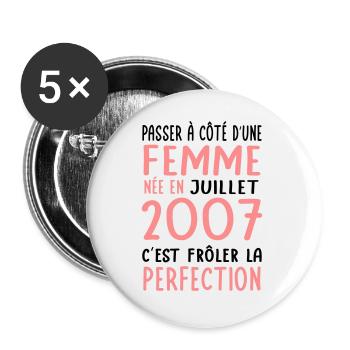 18th birthday - born in July 2007 - Buttons large 2.2''/56 mm (5-pack) - white - Front
