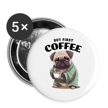 Café Carlin Chien Mais Premier Café Dire Drôle - Lot de 5 grands badges (56 mm) - blanc - Devant