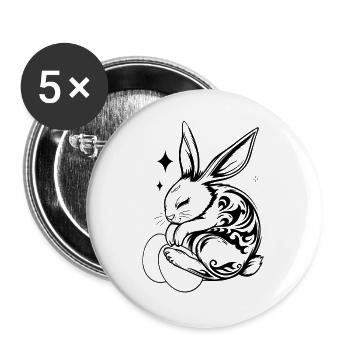 Sleeping Easter Bunny with Tribal and Eggs - Buttons large 2.2''/56 mm (5-pack) - white - Front