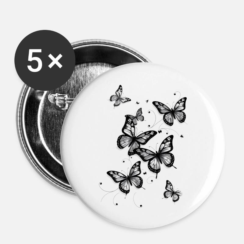 Schmetterlinge - Buttons groß 56 mm (5er Pack) - Weiß