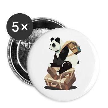 Panda sitting on suitcases, ready for new adventures - Buttons large 2.2''/56 mm (5-pack) - white - Front