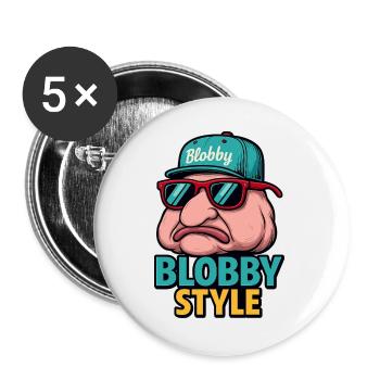 Blobby Style Cartoon Tee - Buttons groß 56 mm (5er Pack) - Weiß - Vorne