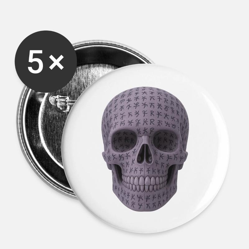 Viking Runen Skull - Buttons groß 56 mm (5er Pack) - Weiß