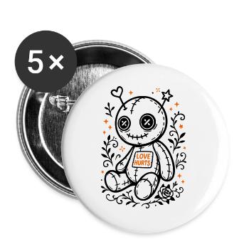Voodoo Puppe - Love Hurts, Halloween 2025 - Buttons groß 56 mm (5er Pack) - Weiß - Vorne