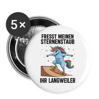 Planche à roulettes Licorne - Lot de 5 grands badges (56 mm) - blanc - Devant