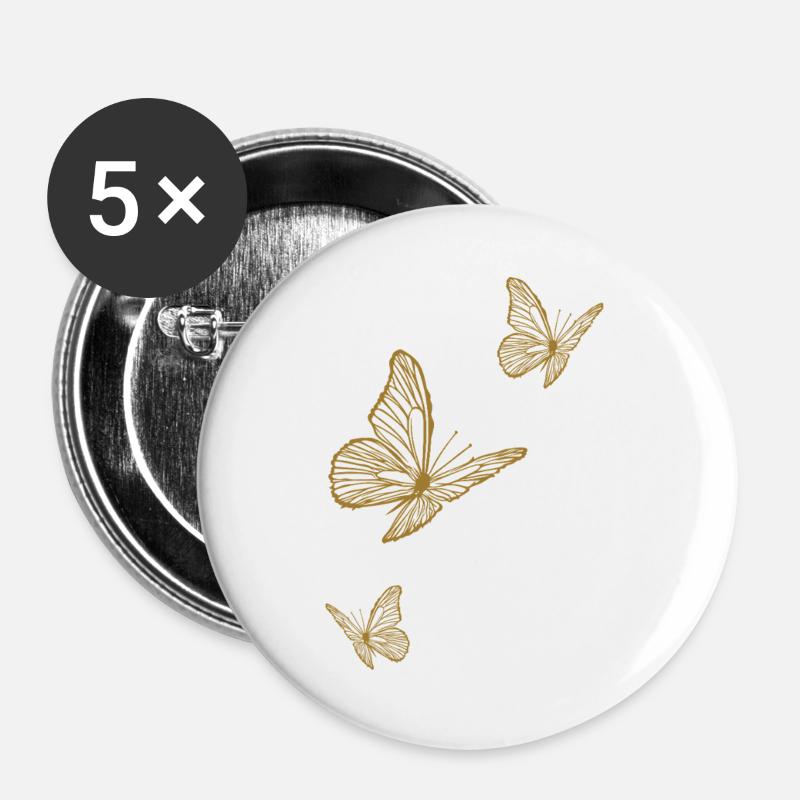 Golden Butterflies - Light & Midsummer Magic - Buttons large 2.2''/56 mm (5-pack) - white