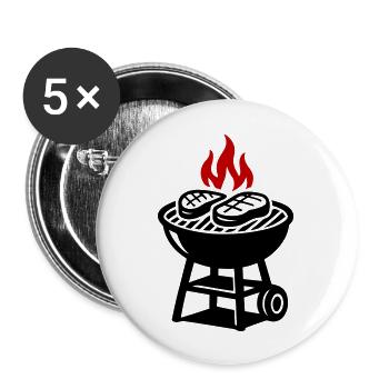 Grillen Symbol Flamme - Buttons groß 56 mm (5er Pack) - Weiß - Vorne