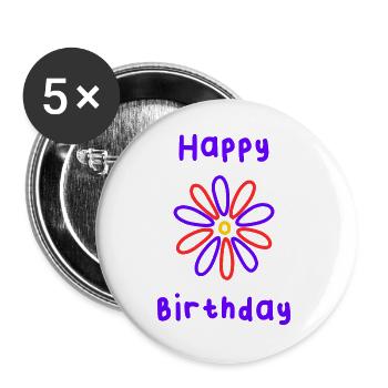 ANNIVERSARY. HAPPY BIRTHDAY. HAPPY BIRTHDAY. - Buttons large 2.2''/56 mm (5-pack) - white - Front