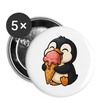 Lustiger Pinguin mit Eiscreme Cartoon  - Buttons groß 56 mm (5er Pack) - Weiß - Vorne