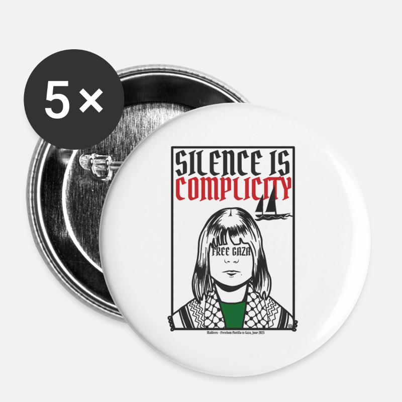 Silence is complicity, Free Gaza, Free Palestine - Buttons large 2.2''/56 mm (5-pack) - white