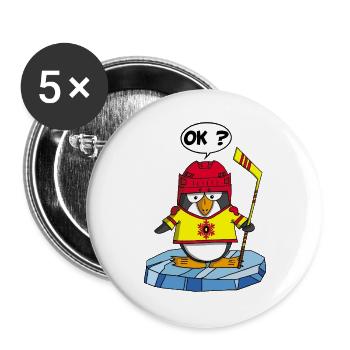 Pingouin et sport d'hiver - Lot de 5 grands badges (56 mm) - blanc - Devant
