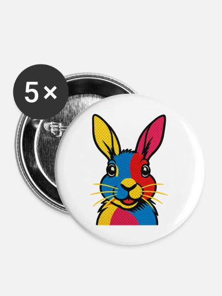 Kaninchen Pop Art - Buttons groß 56 mm (5er Pack) - Weiß
