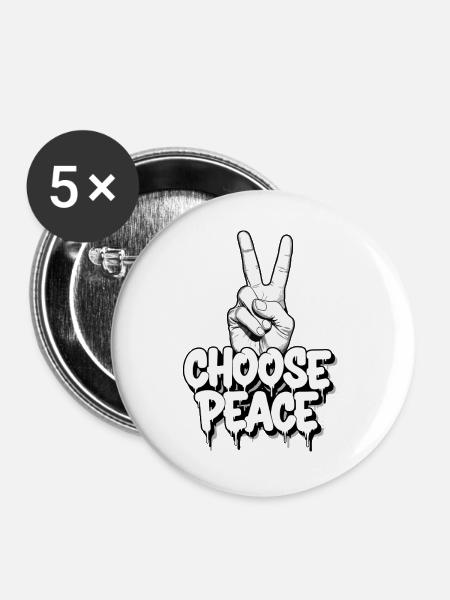 Wählen Sie Peace Graffiti - Buttons groß 56 mm (5er Pack) - Weiß