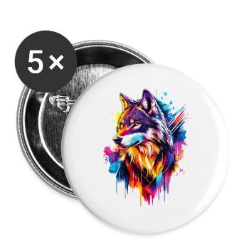 Wolf Wolf Head Predator Forest Nature Wilderness Colorful - Buttons large 2.2''/56 mm (5-pack) - white - Front