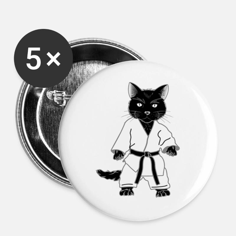Karate Cat in Black Belt - Buttons large 2.2''/56 mm (5-pack) - white