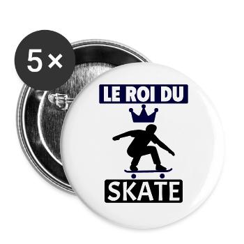 Le Roi du Skate Skateur Skateboard - Lot de 5 grands badges (56 mm) - blanc - Devant