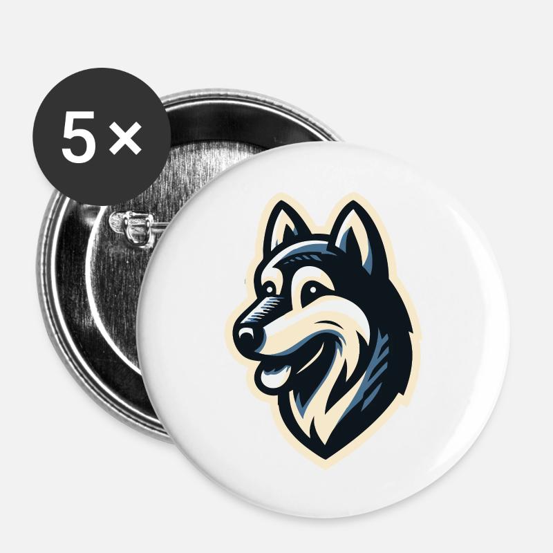 Husky im Profil - Buttons groß 56 mm (5er Pack) - Weiß