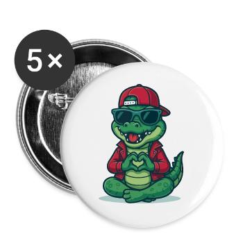 Crocodile Love Cool - Buttons groß 56 mm (5er Pack) - Weiß - Vorne
