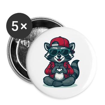 Heart Paw Raccoon Baby - Buttons large 2.2''/56 mm (5-pack) - white - Front