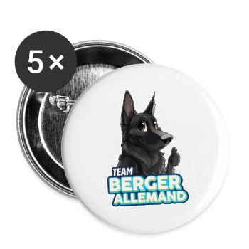 TEAM Deutscher Schäferhund - Schwarz - Buttons groß 56 mm (5er Pack) - Weiß - Vorne