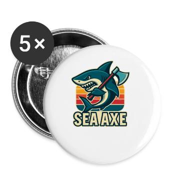 shark sea axe design - Buttons large 2.2''/56 mm (5-pack) - white - Front