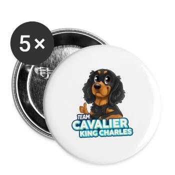 TEAM Cavalier King Charles - Schwarz & Hellbraun - Buttons groß 56 mm (5er Pack) - Weiß - Vorne