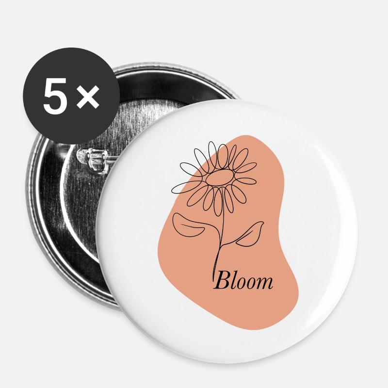 Bloom – Line Art Flower - Buttons groß 56 mm (5er Pack) - Weiß